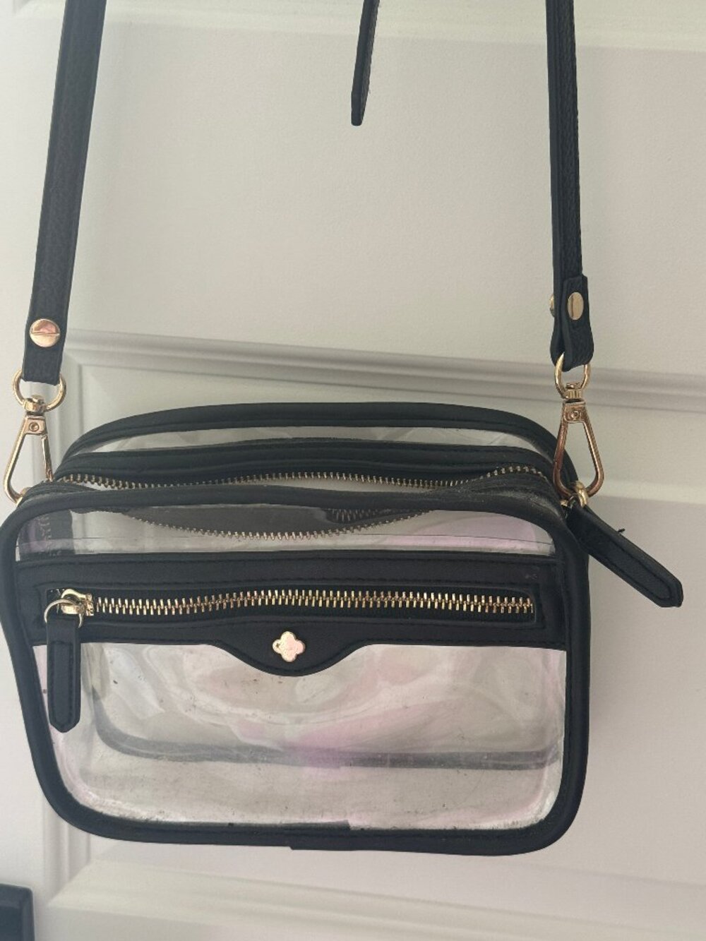 Anna & Ava Clear Top Zip Crossbody Bag Stadium Approved Black Gold Dillard's